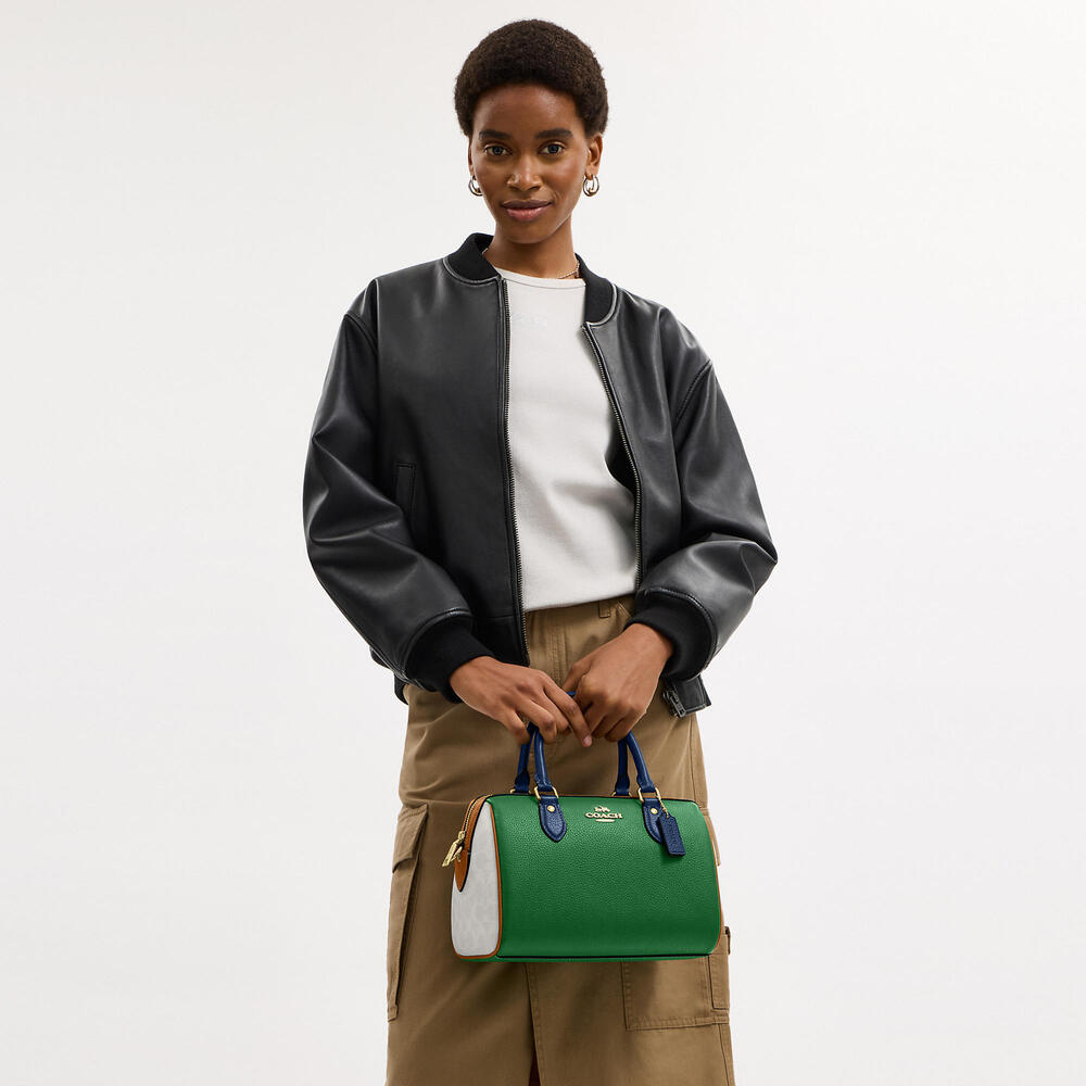 Rowan Satchel Bag In Blocked Signature Canvas